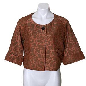 NIC + ZOE Button Front Crop Jacket, Brown Rust 3/4 Sleeve Cuffed Women's Size M